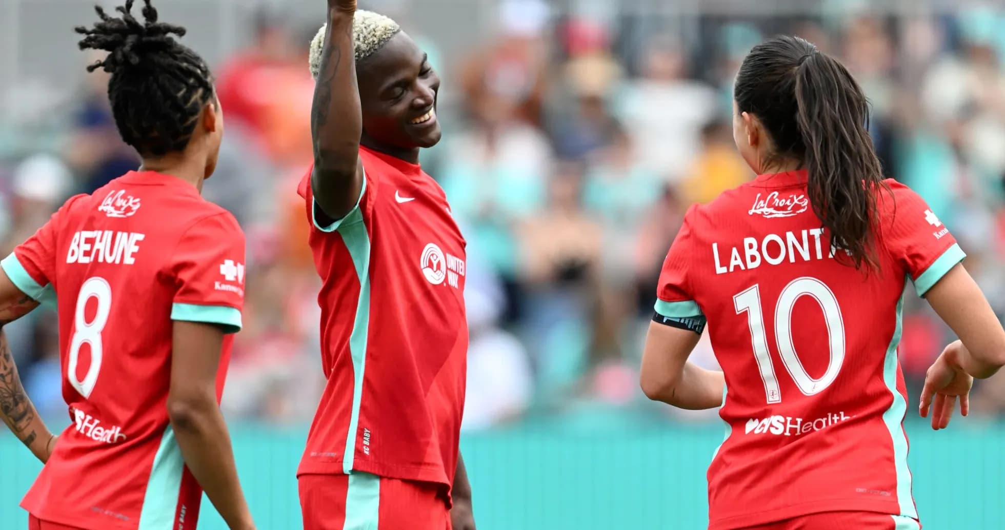 North Carolina Courage players celebrating a goal North Carolina Courage players celebrating a goal