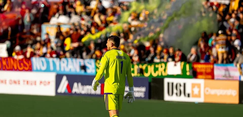 Goalkeeper Herrera during USL Championship match Goalkeeper Herrera during USL Championship match