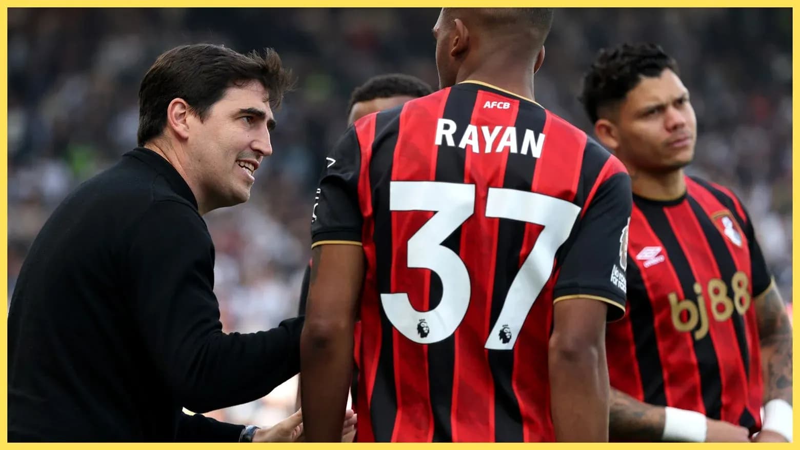 Manager discussing strategy with AFC Bournemouth players Manager discussing strategy with AFC Bournemouth players