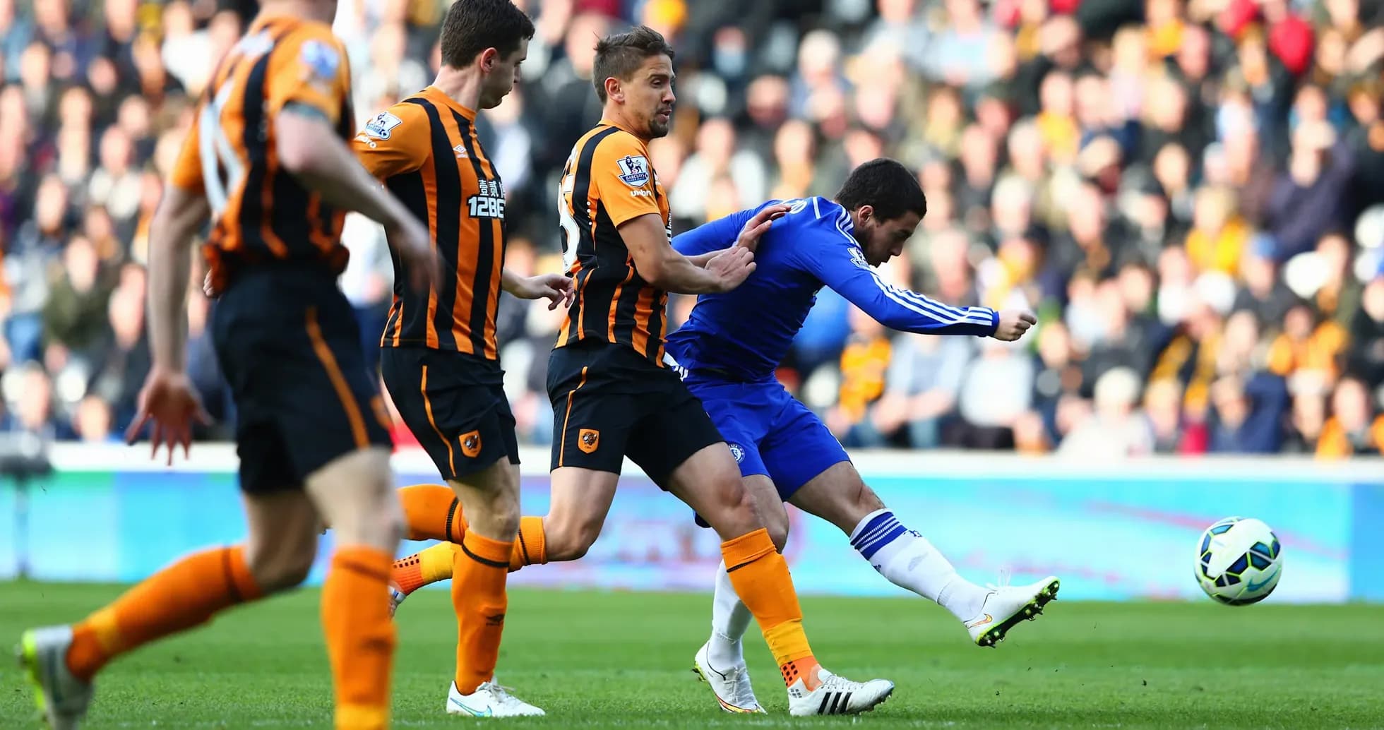 Chelsea player shooting during match against Hull City Chelsea player shooting during match against Hull City