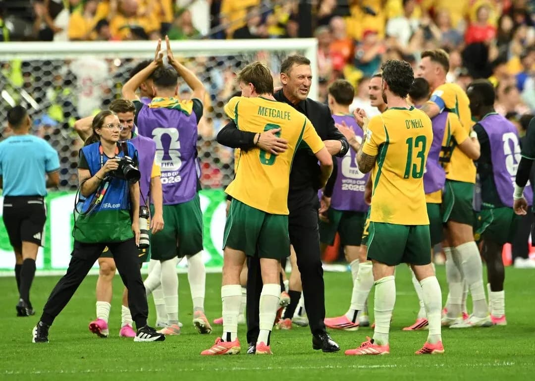 Australia team celebrating after World Cup match Australia team celebrating after World Cup match