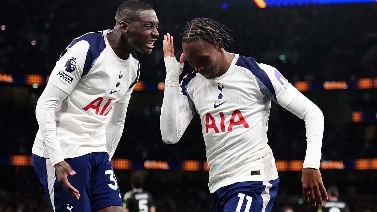 Tottenham players celebrating a goal during match Tottenham players celebrating a goal during match