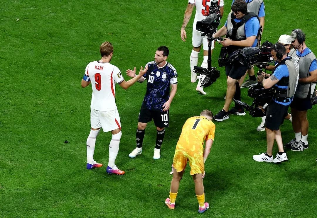 Kane and Messi interacting during World Cup match Kane and Messi interacting during World Cup match