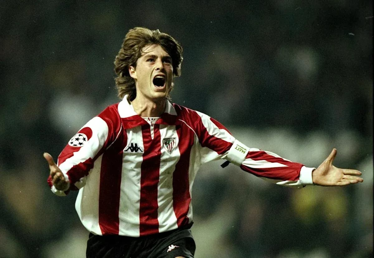 Player celebrating a goal in Athletic Bilbao jersey Player celebrating a goal in Athletic Bilbao jersey