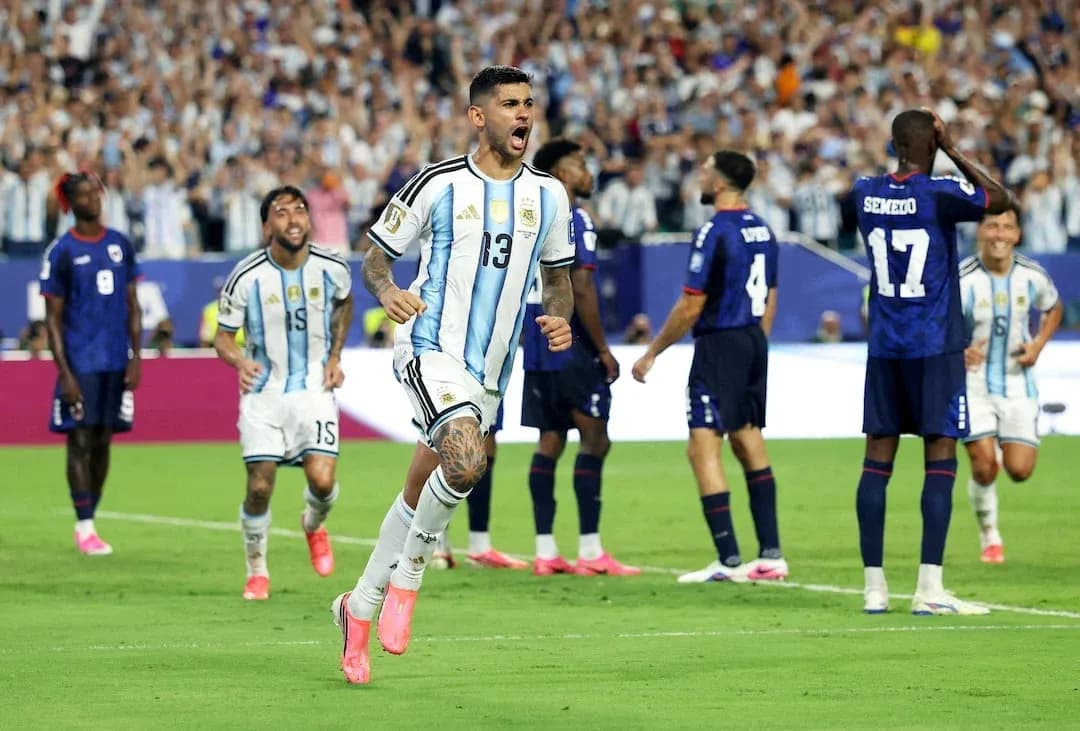 Argentina player celebrating goal during match Argentina player celebrating goal during match