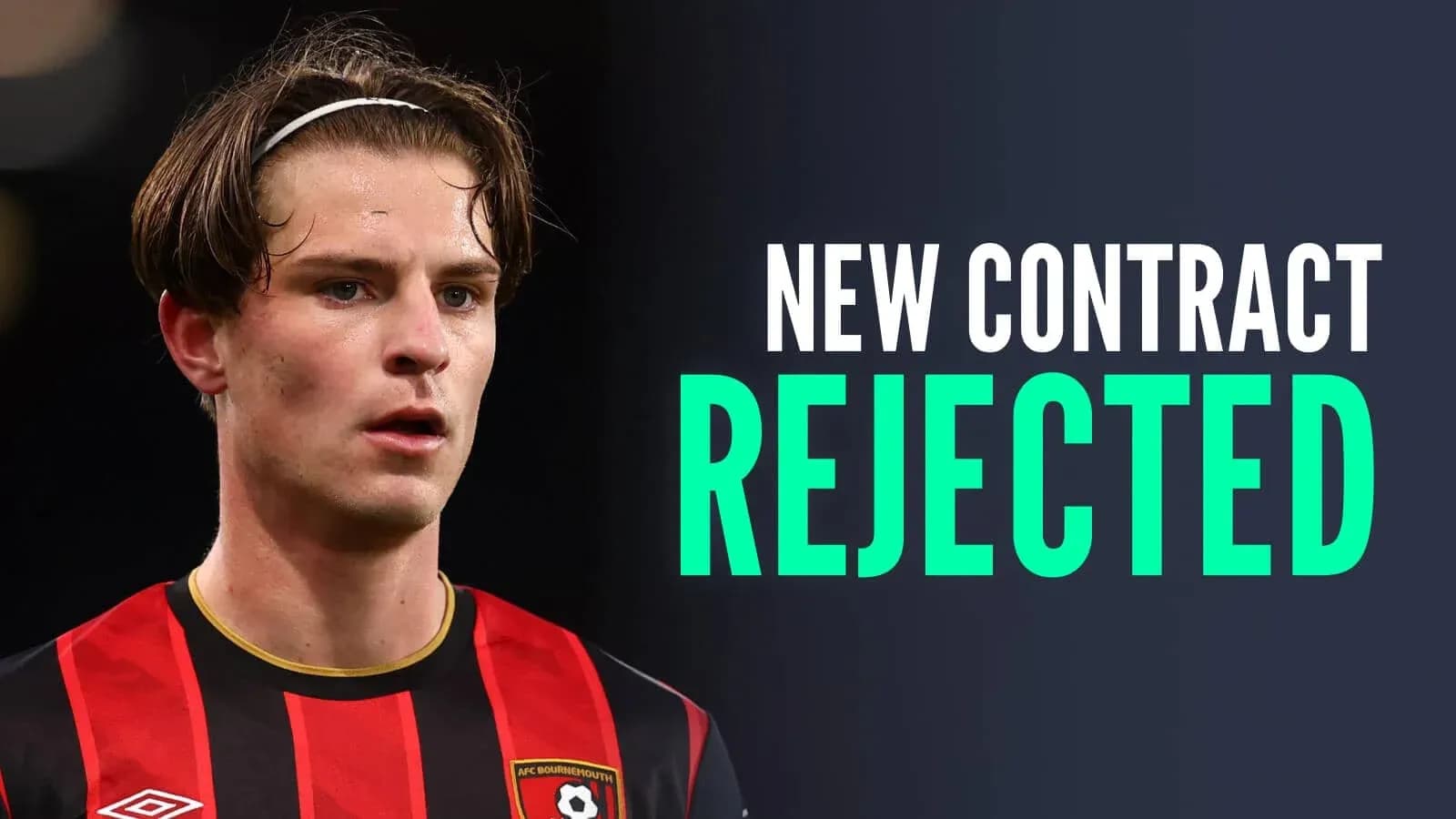 Player in Bournemouth kit with contract news text Player in Bournemouth kit with contract news text