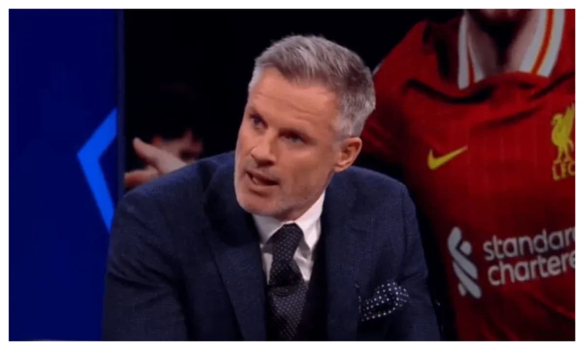 Football analyst speaking on set with Liverpool background Football analyst speaking on set with Liverpool background