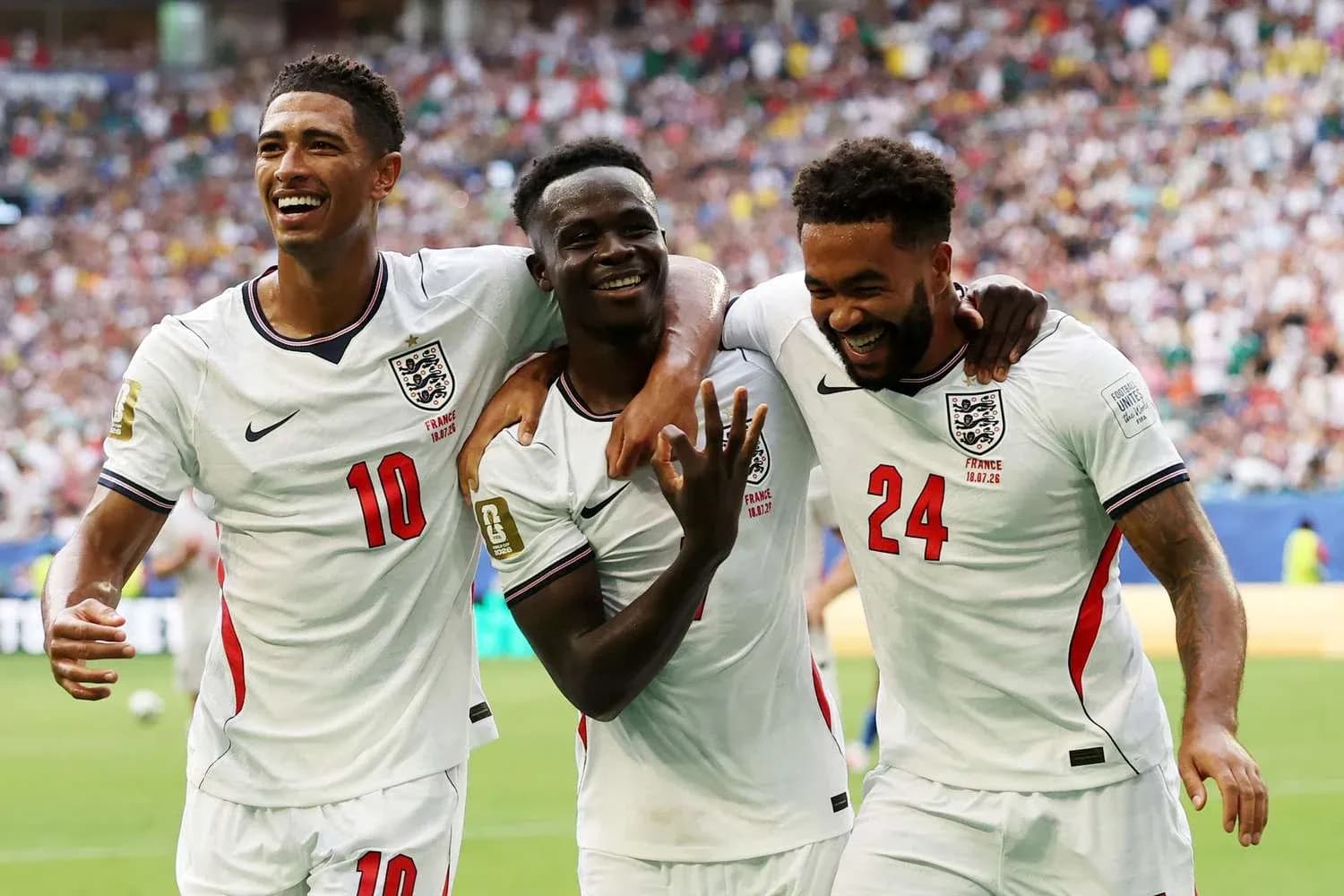 England players celebrating a goal during match England players celebrating a goal during match