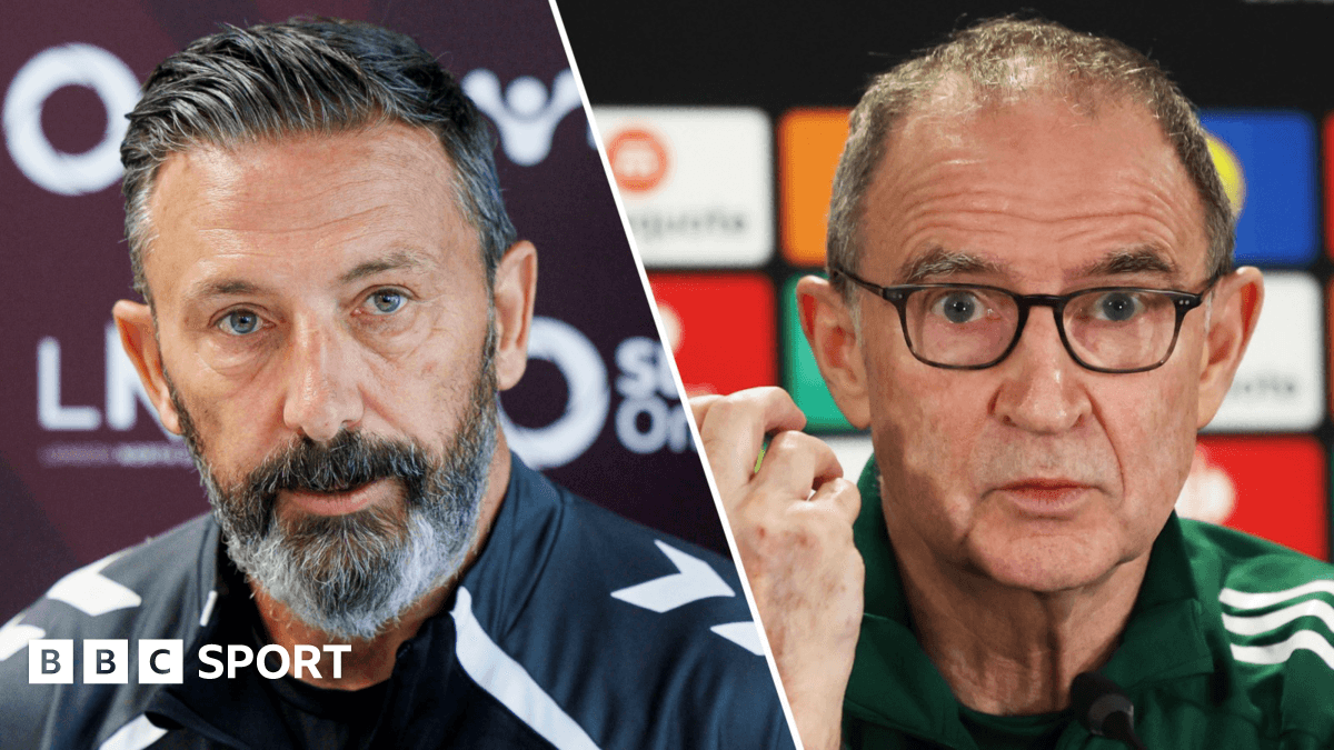 Two football managers at press conference event Two football managers at press conference event