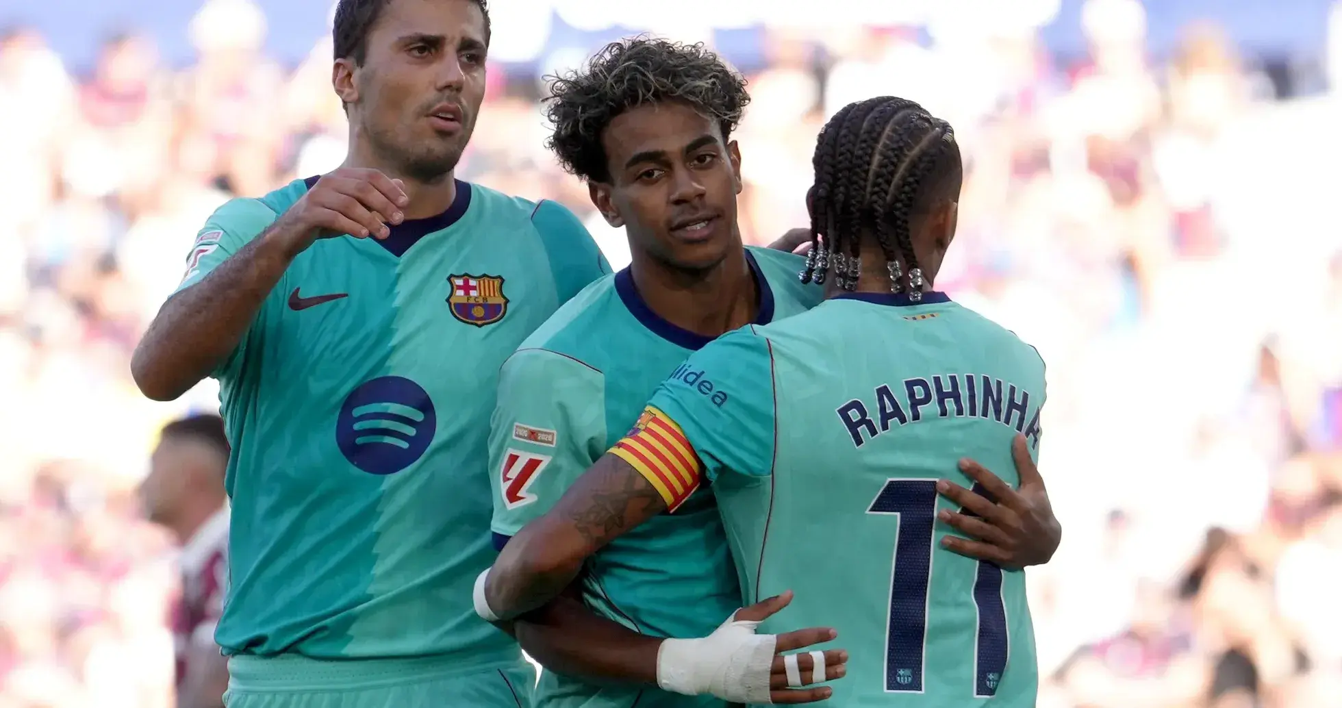 Barcelona players celebrating during La Liga match Barcelona players celebrating during La Liga match