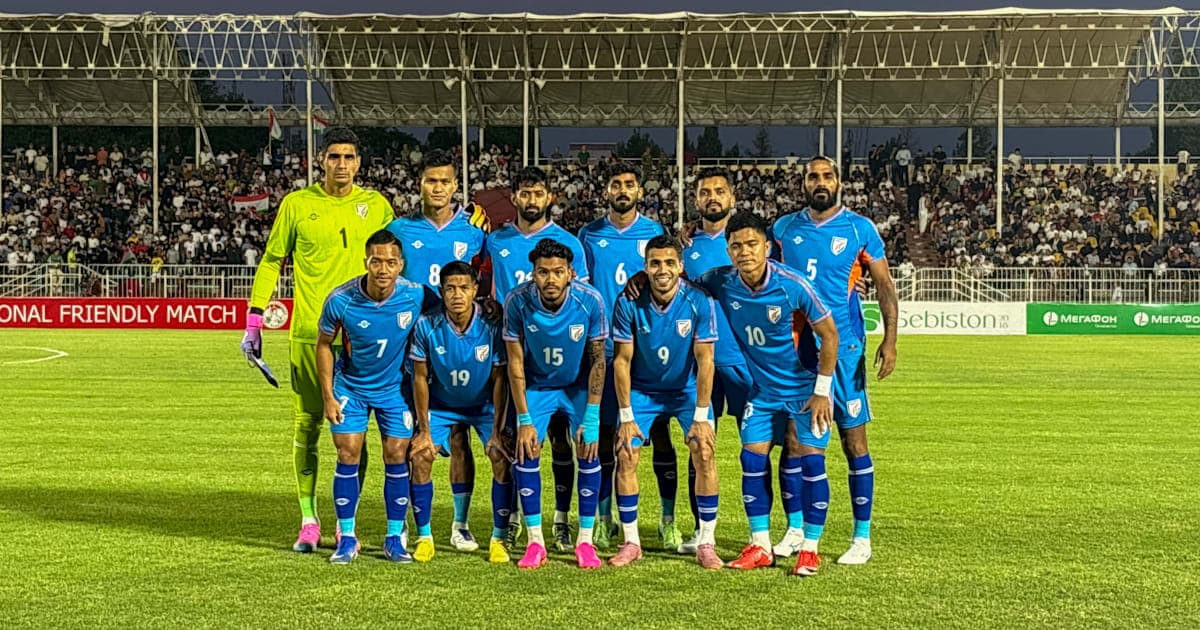 Indian football team posing for a group photo Indian football team posing for a group photo