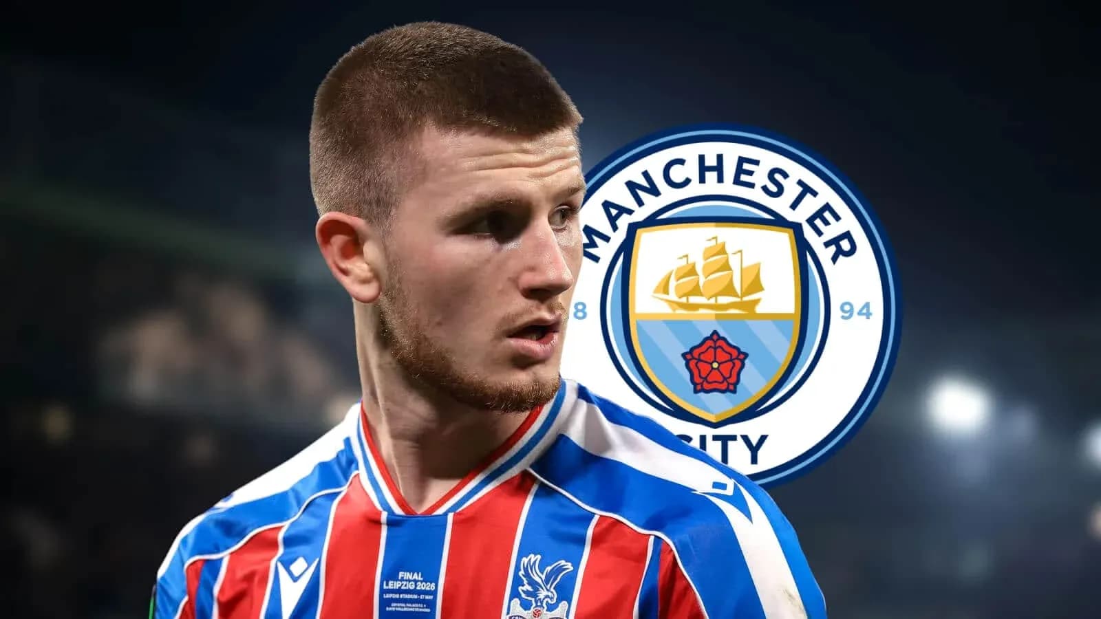Player in Crystal Palace kit with Manchester City logo Player in Crystal Palace kit with Manchester City logo