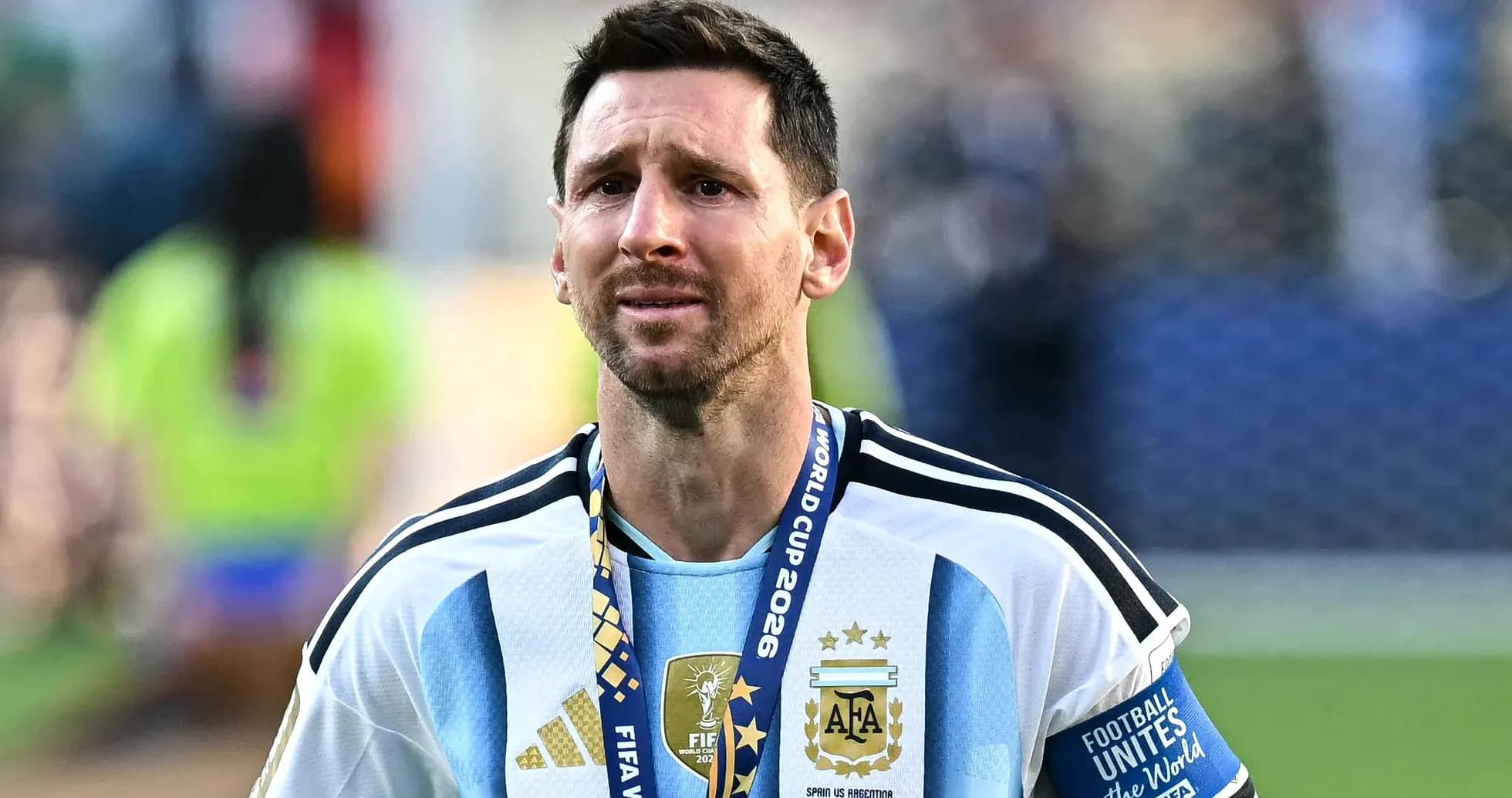 Lionel Messi wearing World Cup medal after match Lionel Messi wearing World Cup medal after match