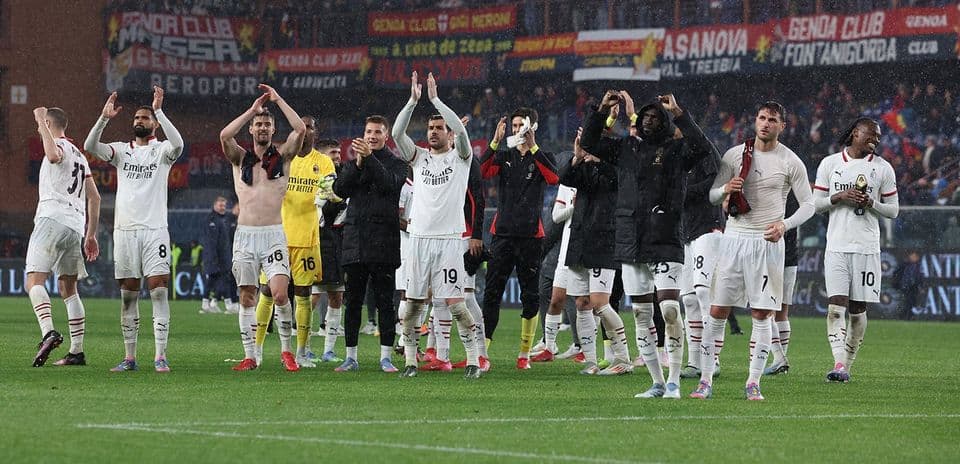 AC Milan players celebrating after the match AC Milan players celebrating after the match