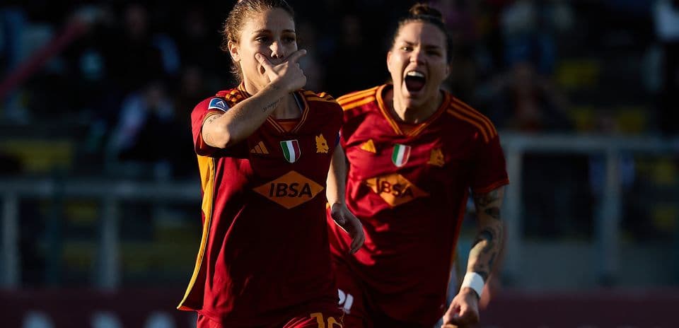 Roma W players celebrating a goal during match Roma W players celebrating a goal during match