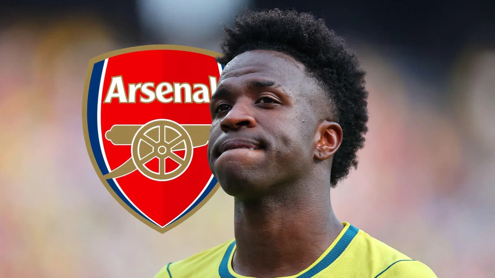 Player in Arsenal jersey with club logo background Player in Arsenal jersey with club logo background