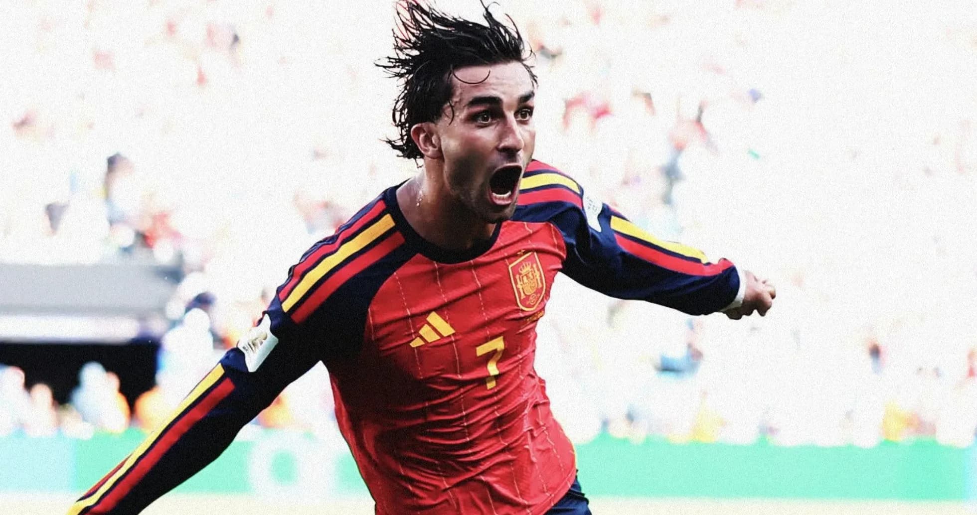 Player celebrating after scoring a goal for Spain Player celebrating after scoring a goal for Spain