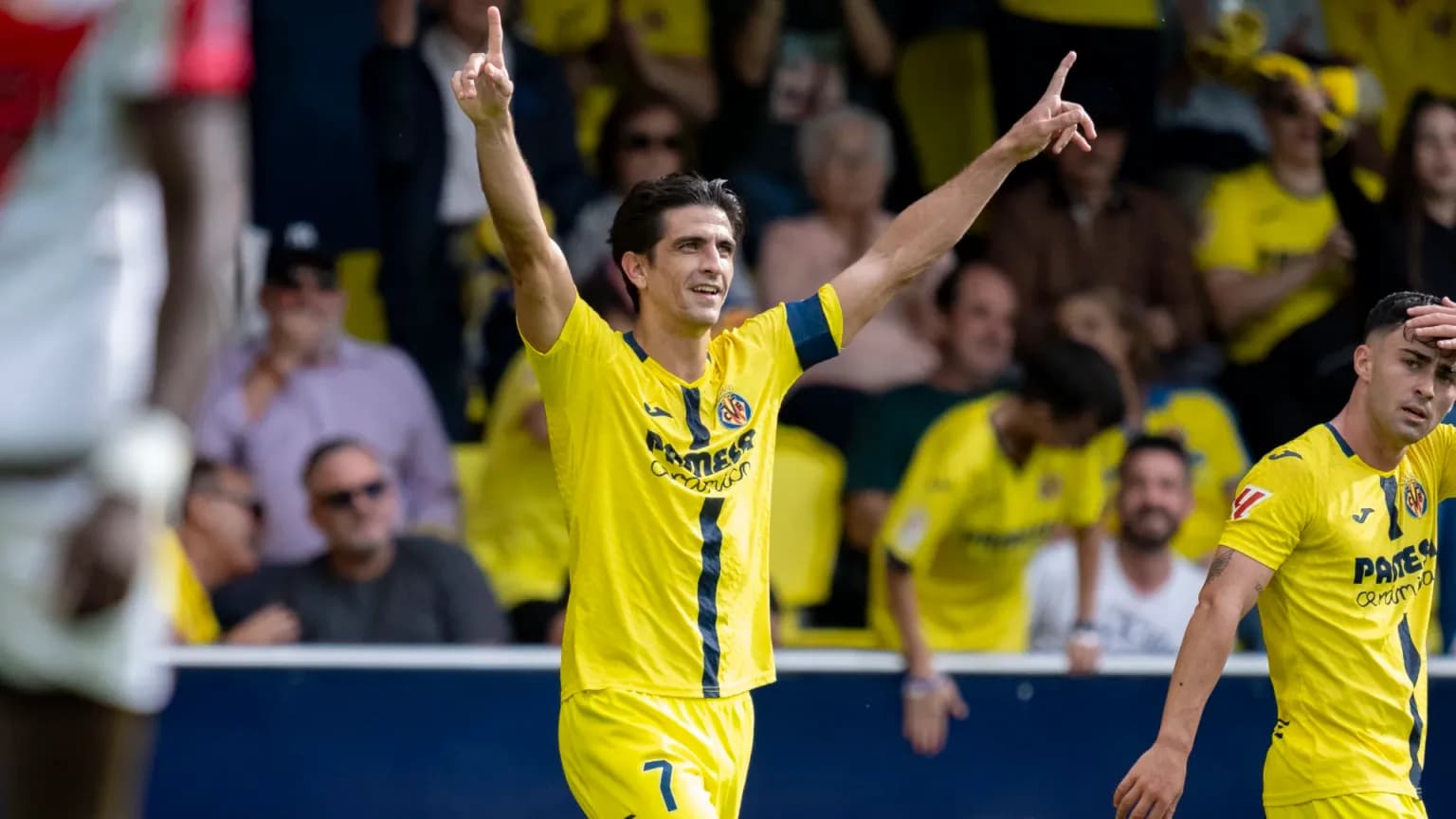 Villarreal player celebrating a goal during match Villarreal player celebrating a goal during match