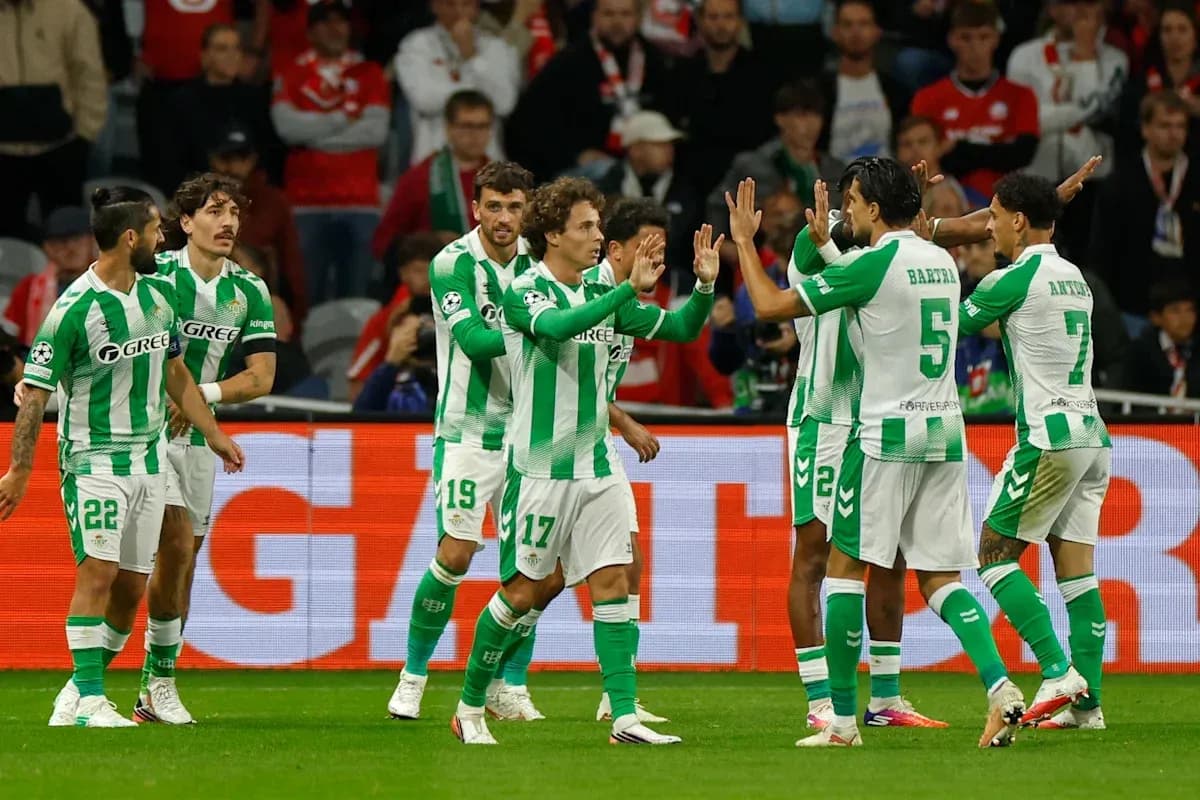 Real Betis players celebrating a goal during match Real Betis players celebrating a goal during match