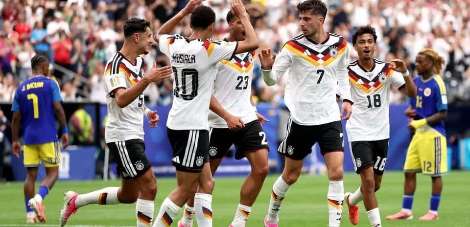 German players celebrating a goal during match German players celebrating a goal during match