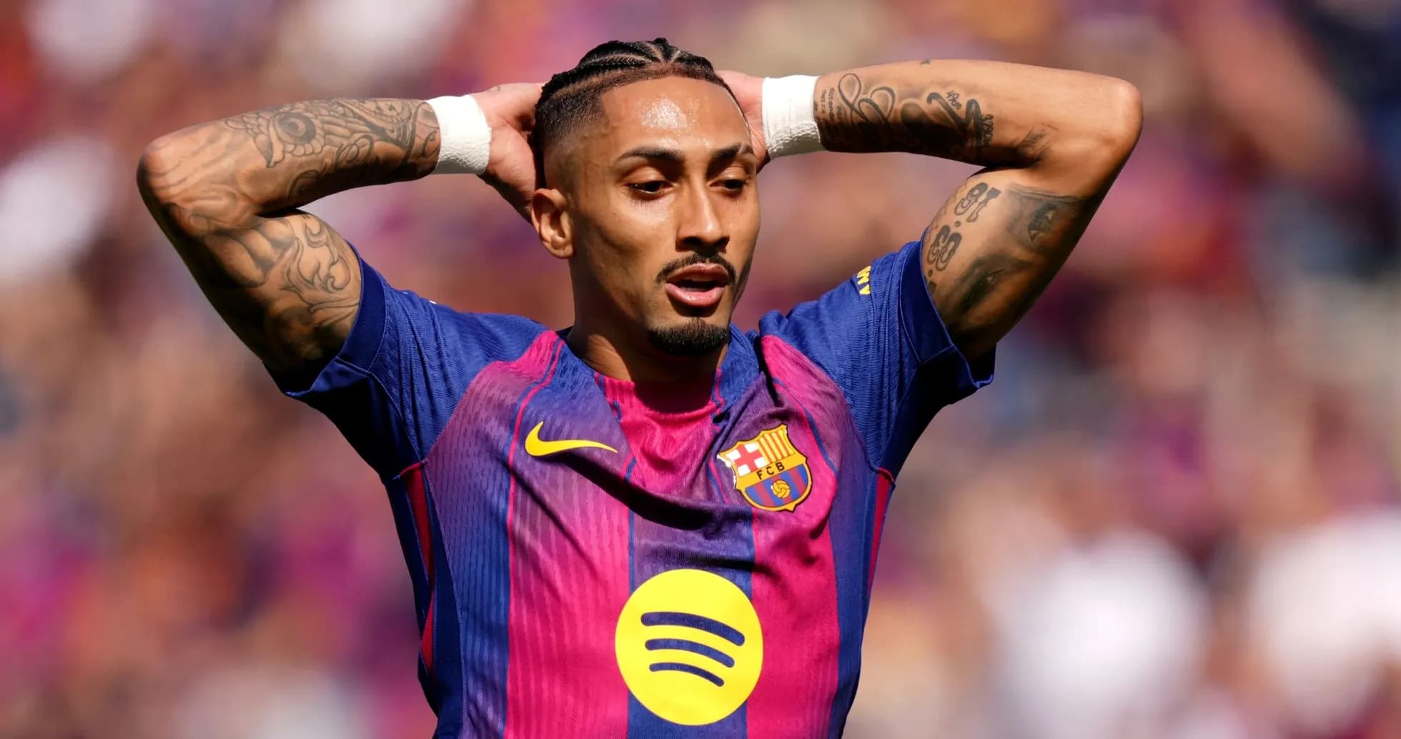 Player reacting during a match wearing Barcelona jersey Player reacting during a match wearing Barcelona jersey