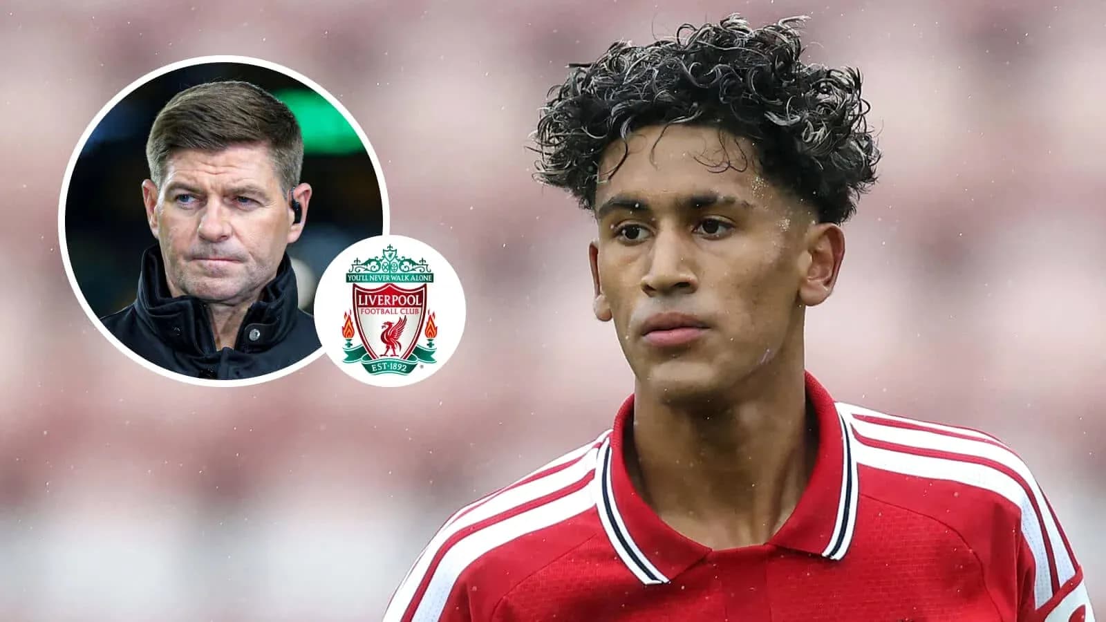 Young player in Liverpool kit with manager's image Young player in Liverpool kit with manager's image
