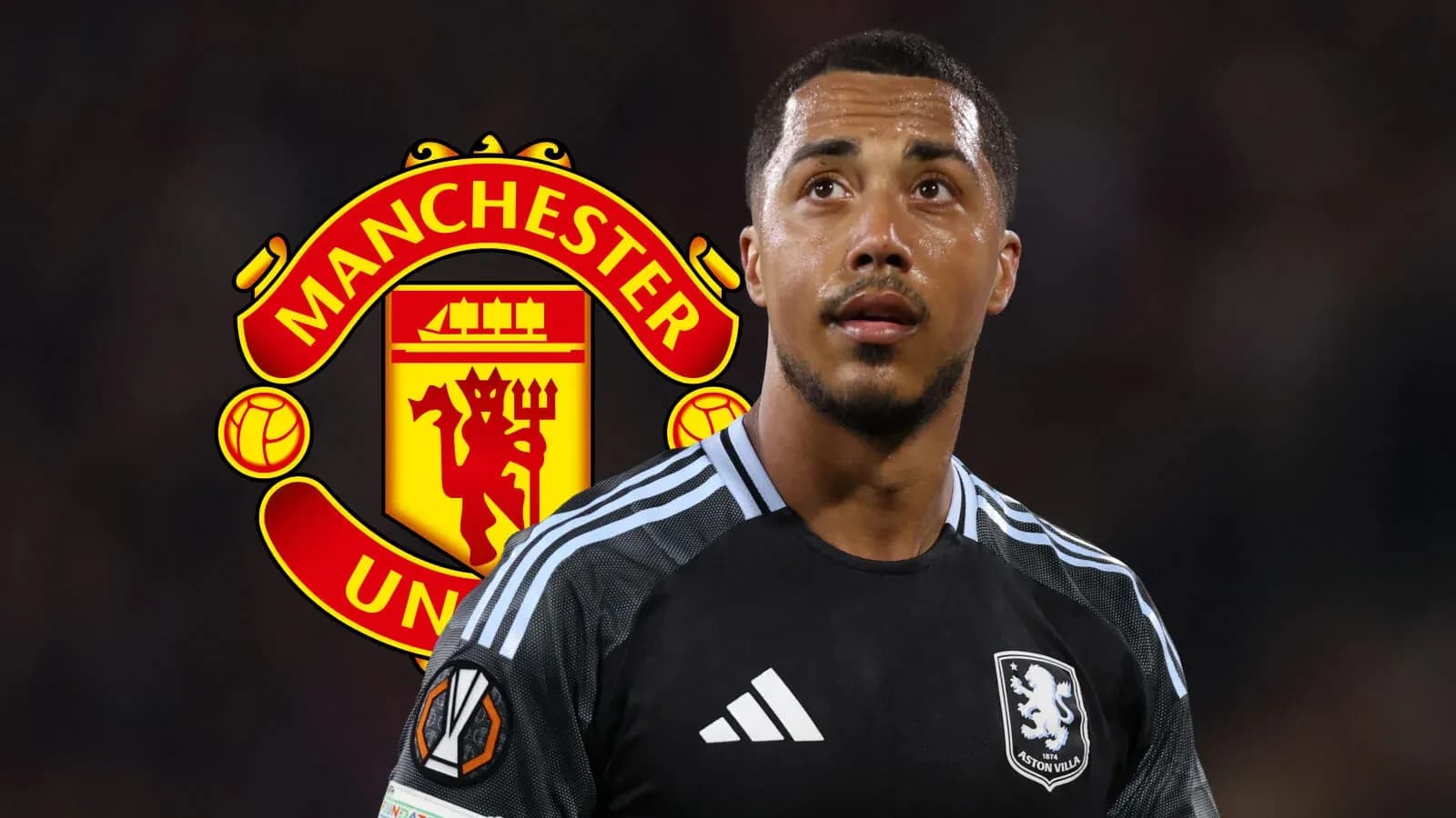 Aston Villa goalkeeper during match with Manchester United logo Aston Villa goalkeeper during match with Manchester United logo