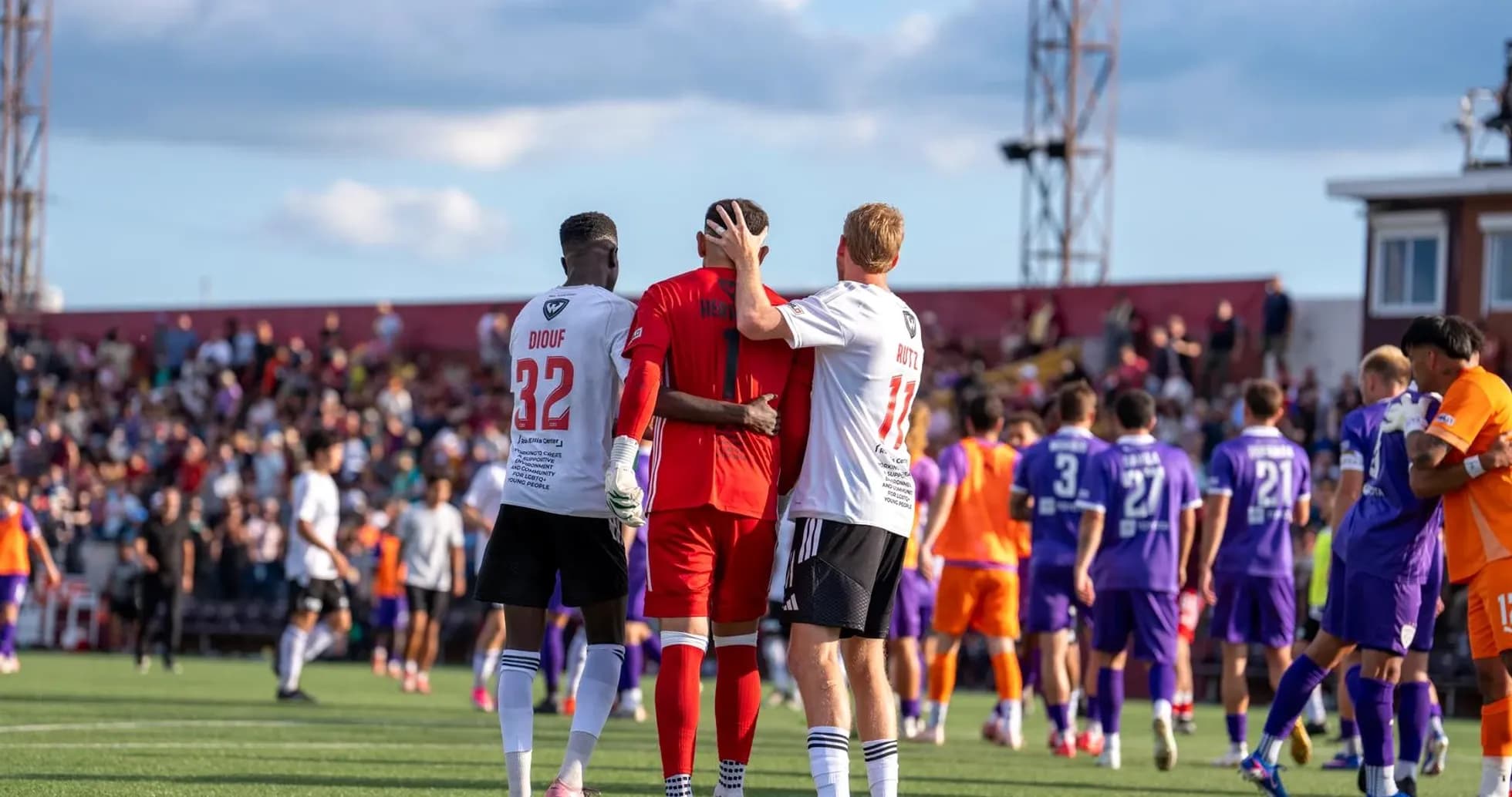 Players celebrating after a match in USL League One Players celebrating after a match in USL League One