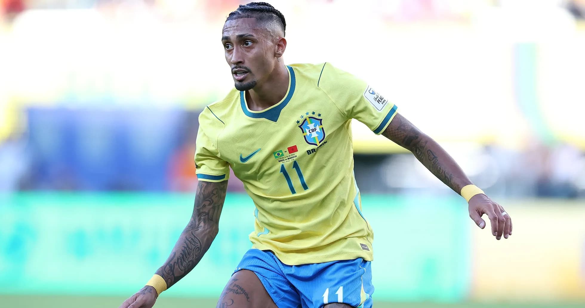 Brazilian player running during a soccer match Brazilian player running during a soccer match