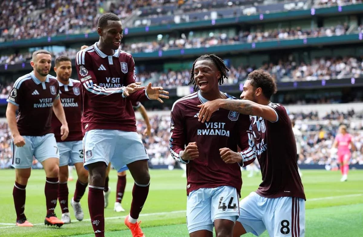 Aston Villa players celebrating a goal Aston Villa players celebrating a goal