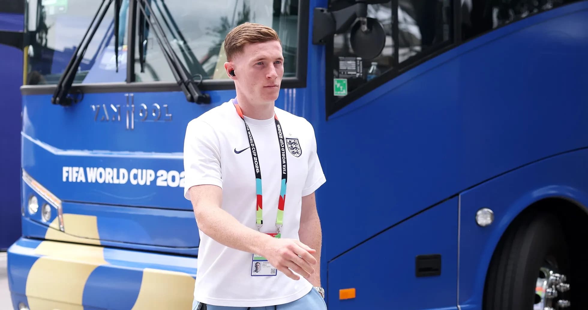 Player walking past team bus at World Cup Player walking past team bus at World Cup