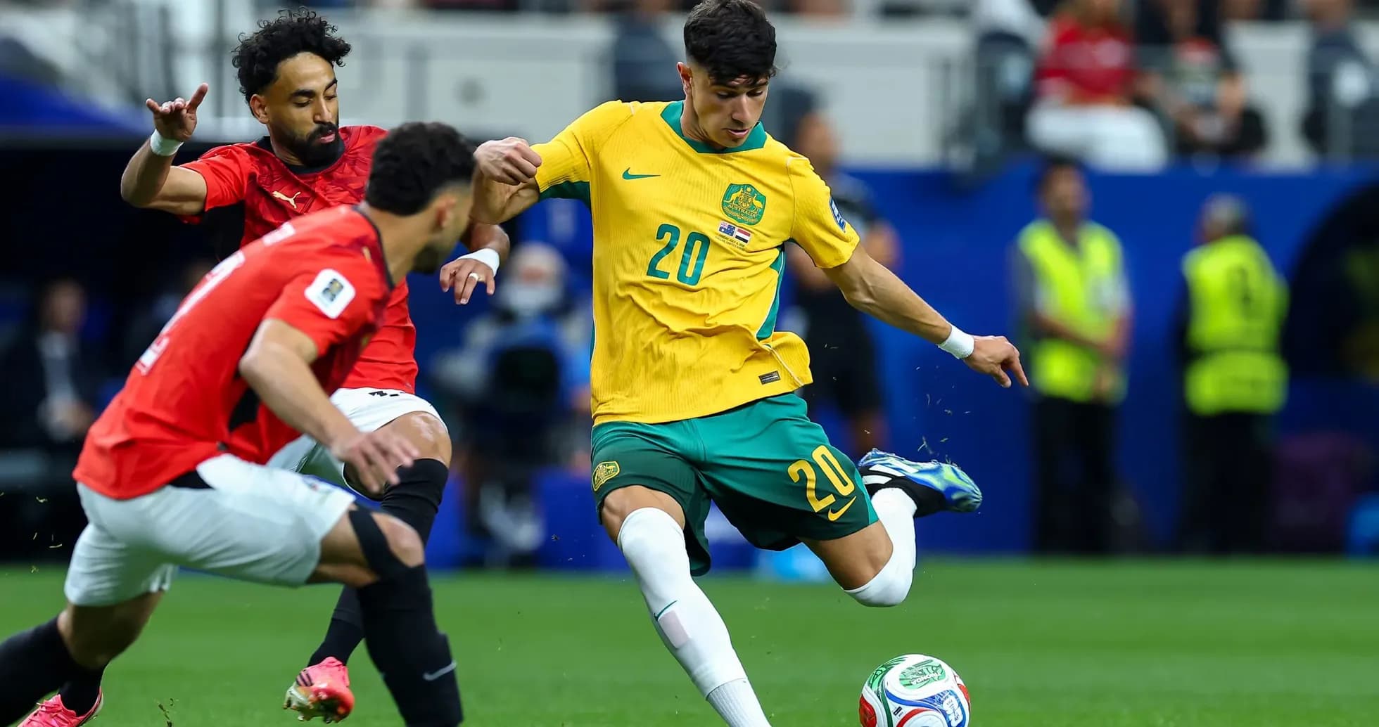 Player kicking the ball during Australia vs Egypt match Player kicking the ball during Australia vs Egypt match
