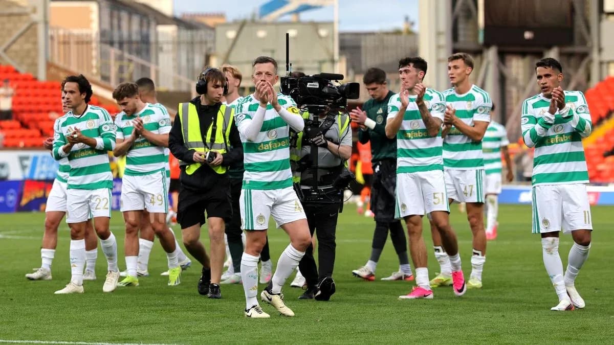 Celtic players applauding fans after match Celtic players applauding fans after match