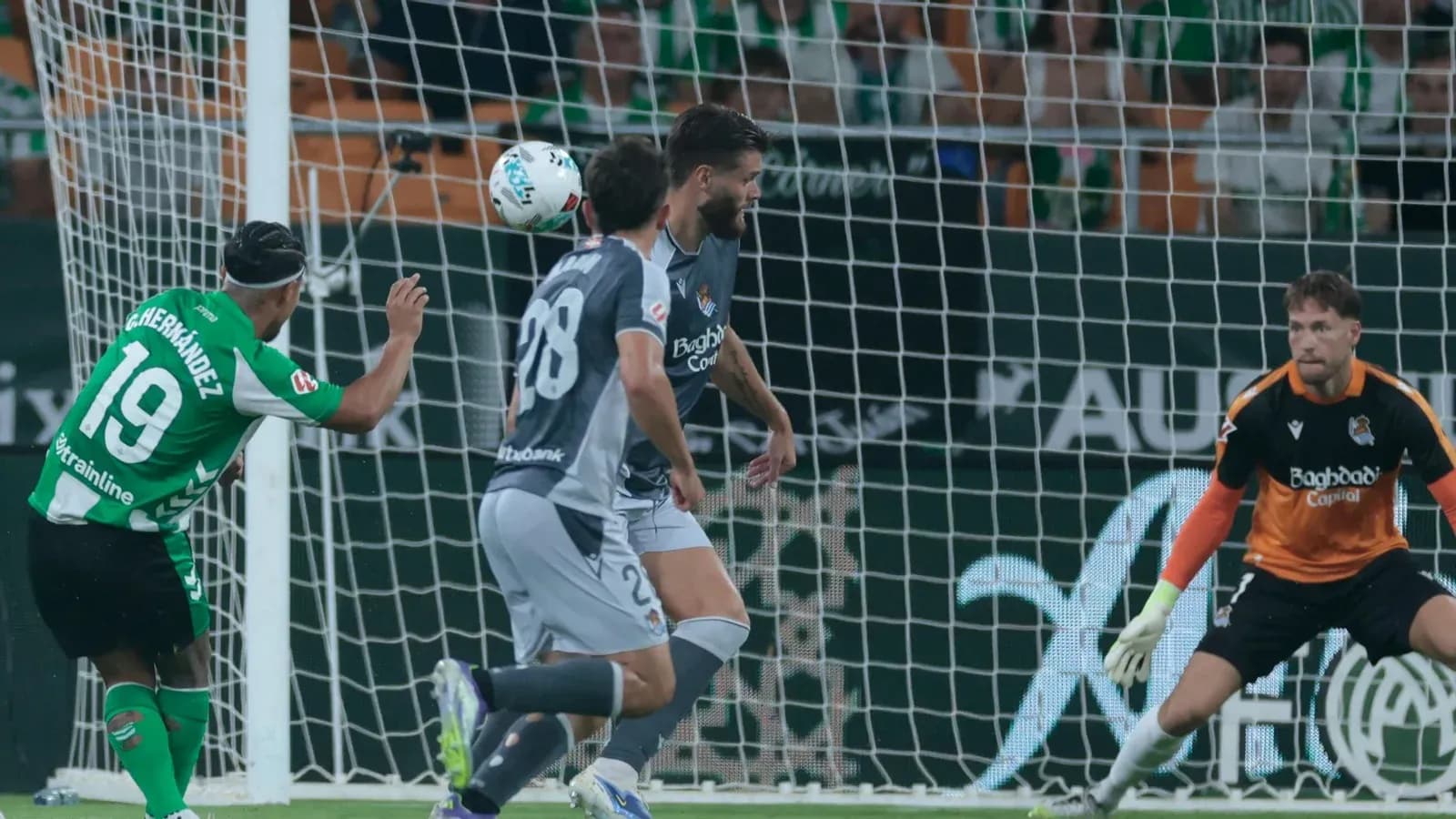 Player scoring a goal during Real Betis match Player scoring a goal during Real Betis match