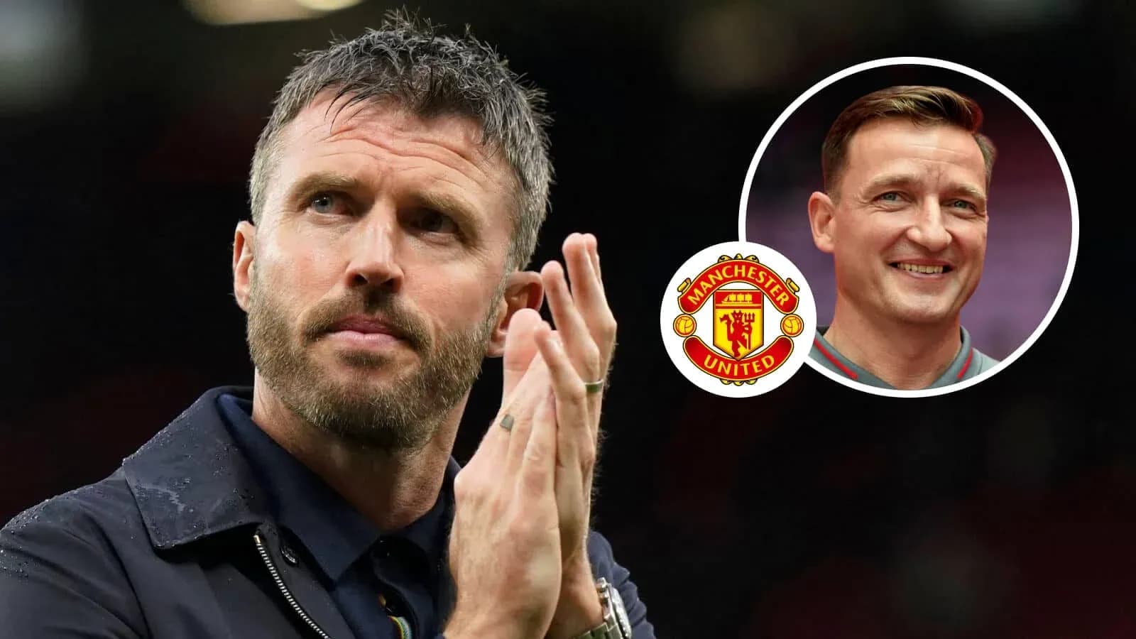 Coach applauding with Manchester United logo in background Coach applauding with Manchester United logo in background