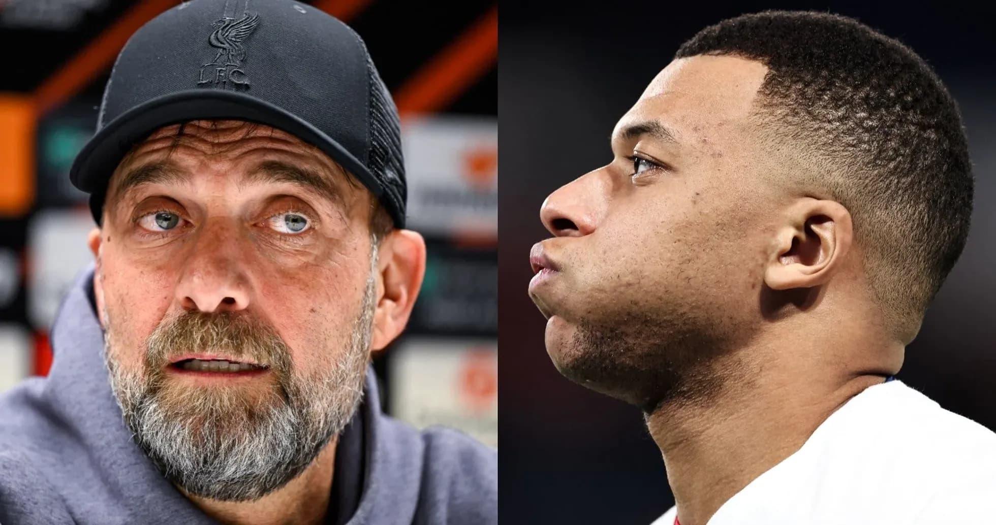 Jurgen Klopp and Kylian Mbappe in profile views Jurgen Klopp and Kylian Mbappe in profile views