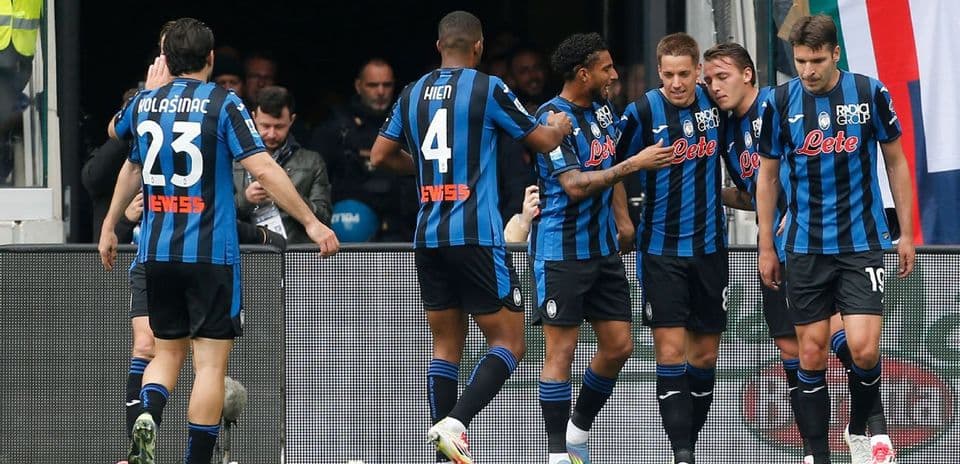 Atalanta players celebrating a goal during match Atalanta players celebrating a goal during match