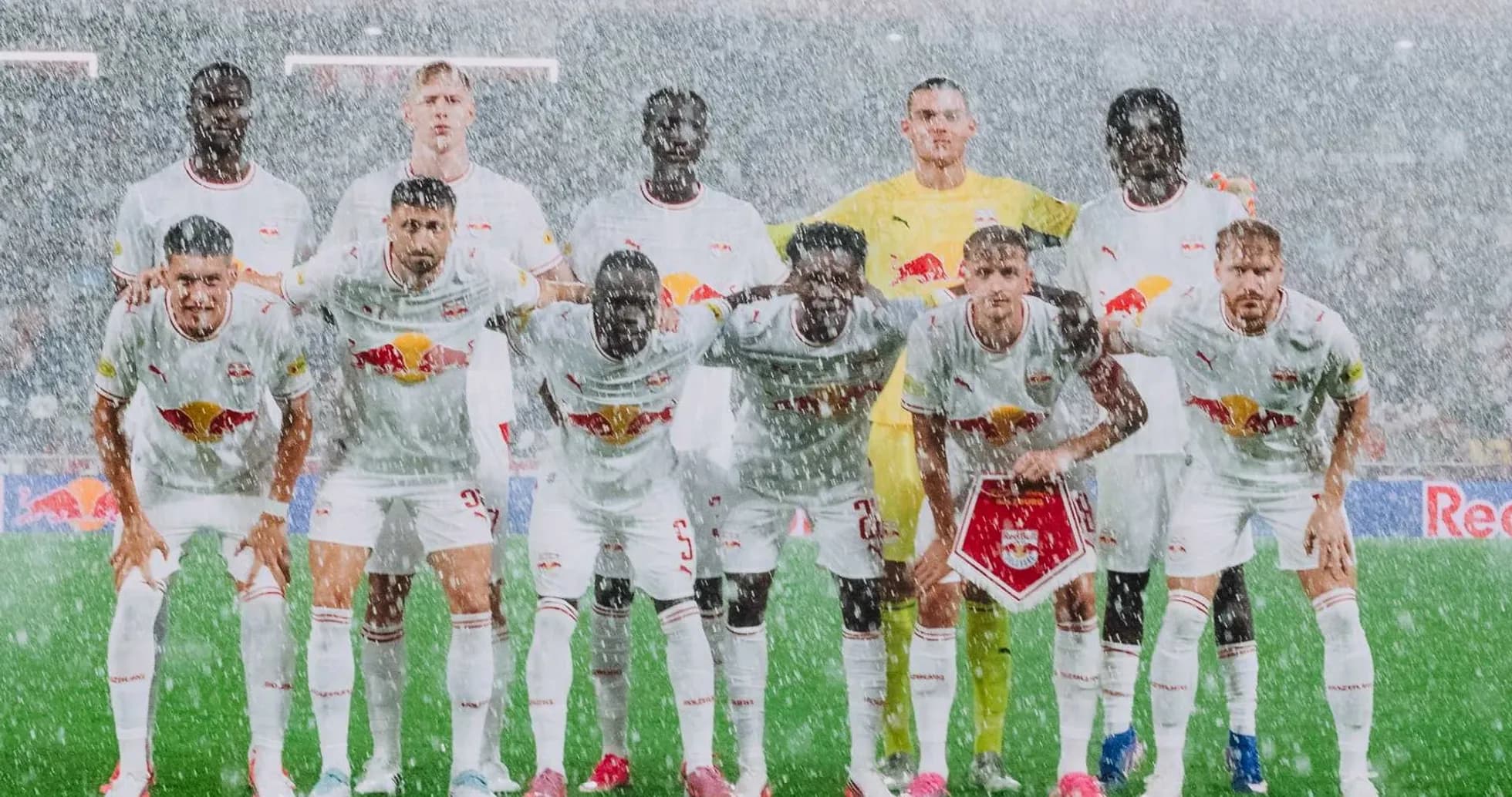Red Bull Salzburg team photo in the rain Red Bull Salzburg team photo in the rain