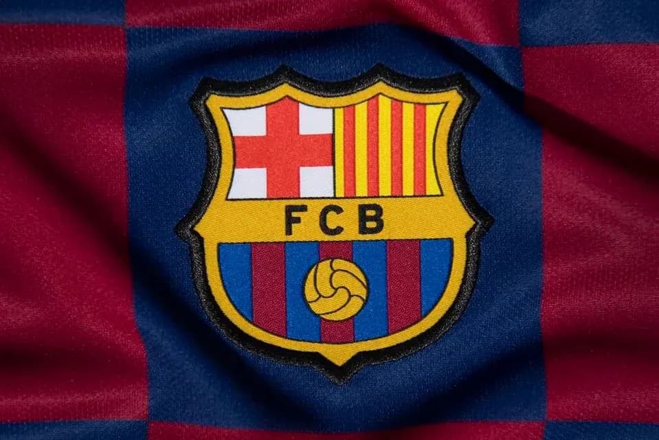 FC Barcelona logo on red and blue fabric FC Barcelona logo on red and blue fabric