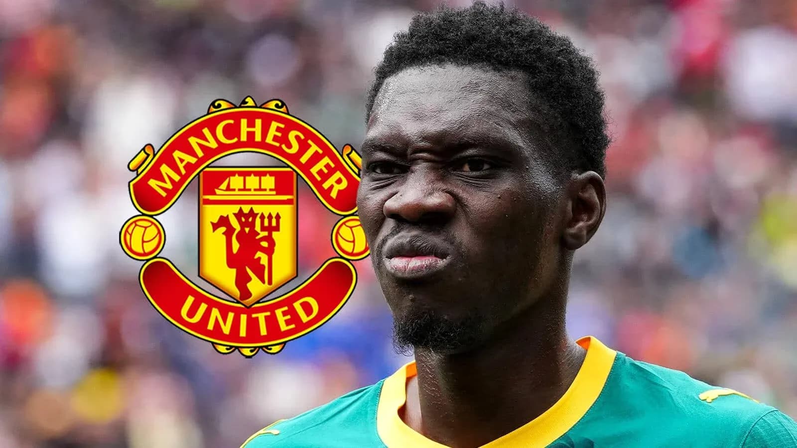 Player in Manchester United kit with logo background Player in Manchester United kit with logo background