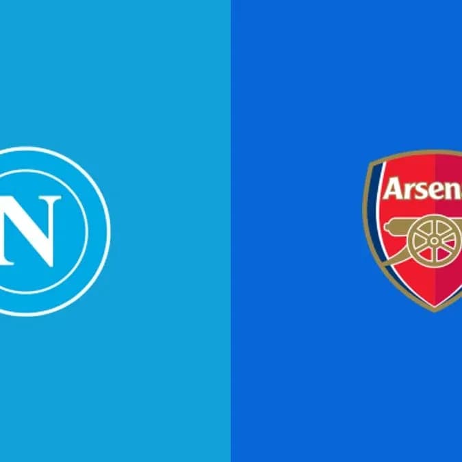 Napoli and Arsenal club logos on blue background Napoli and Arsenal club logos on blue background