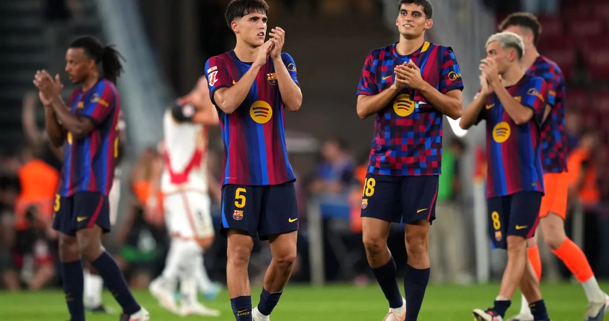 Barcelona players applauding fans after match Barcelona players applauding fans after match