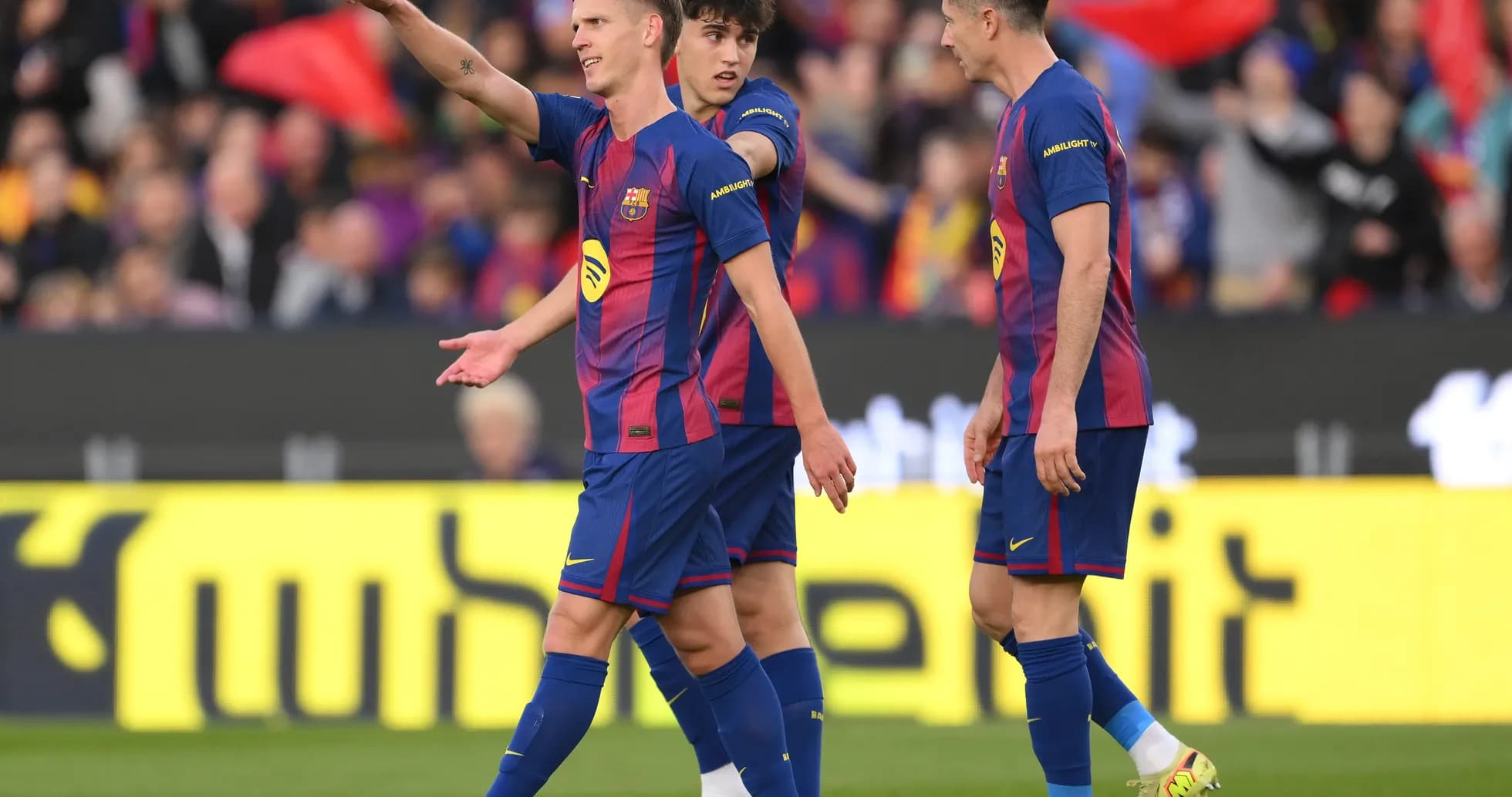 Barcelona players celebrating during La Liga match Barcelona players celebrating during La Liga match