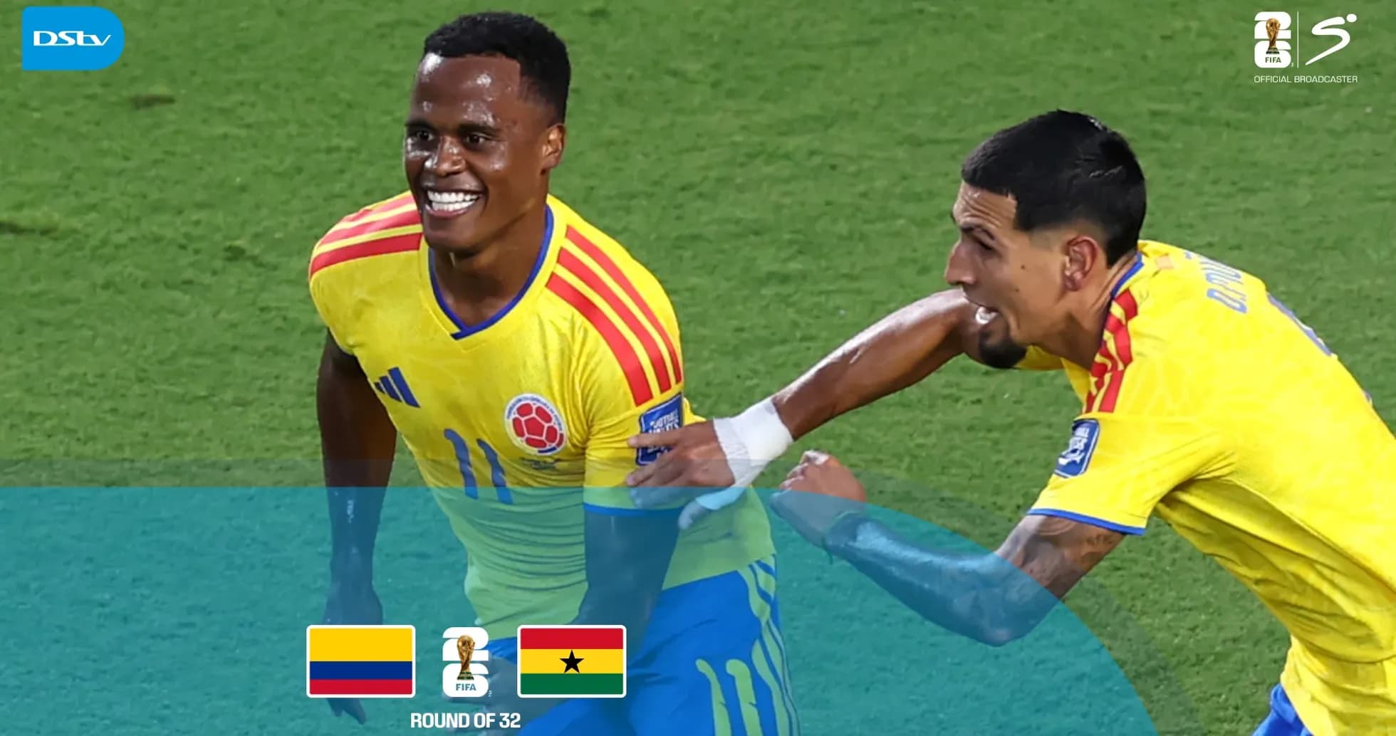 Colombian players celebrating during match against Ghana Colombian players celebrating during match against Ghana