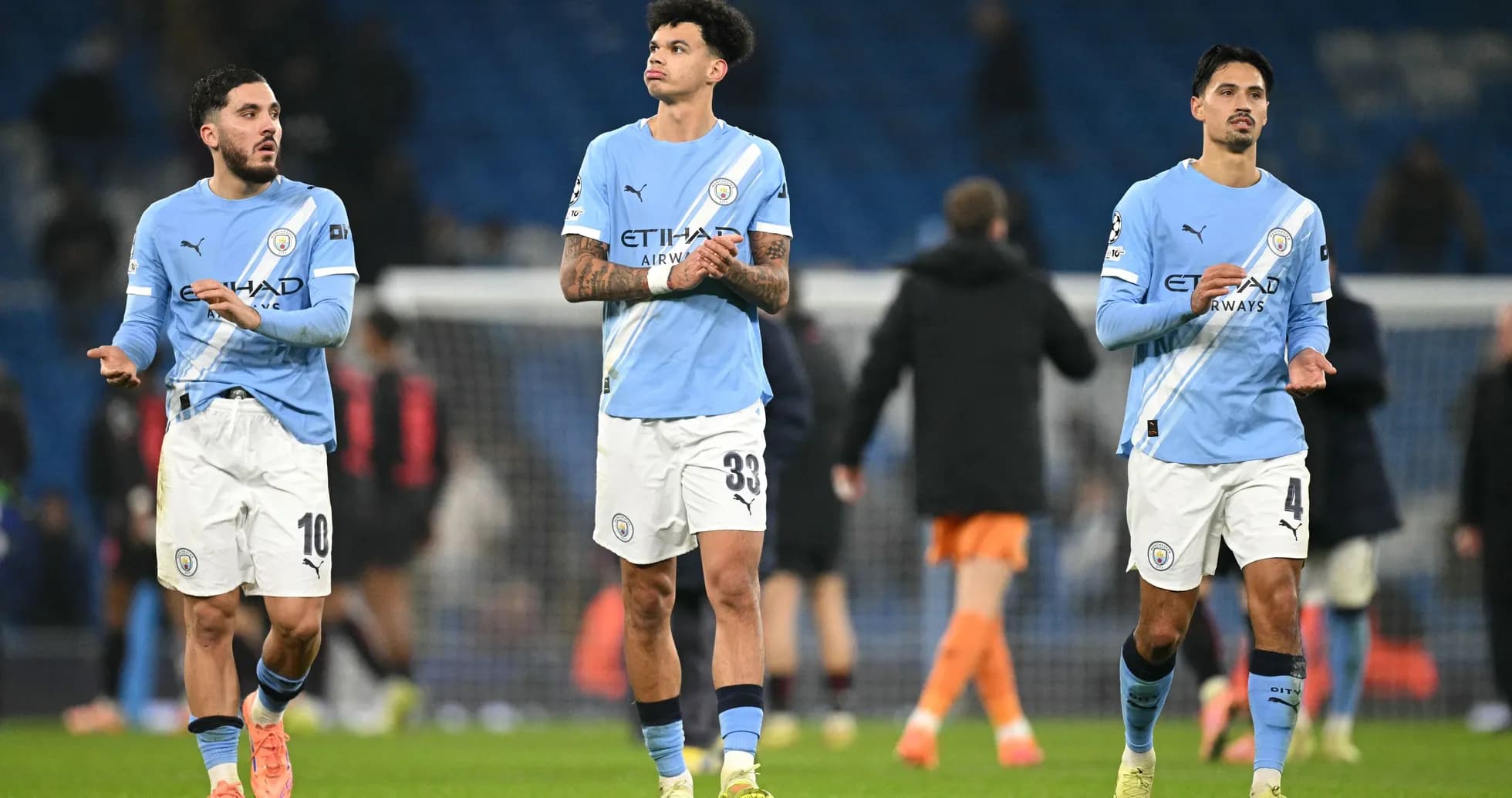 Manchester City players walking off the pitch Manchester City players walking off the pitch
