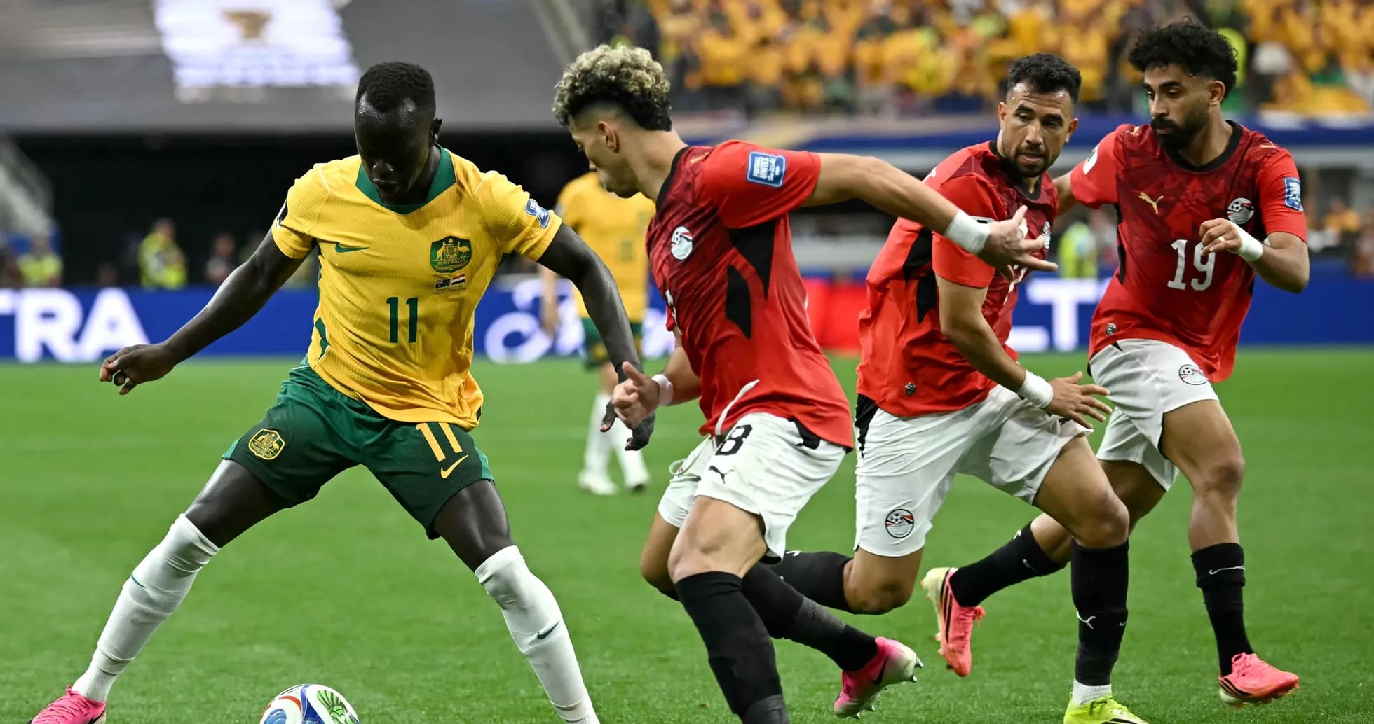 Players contesting the ball during Australia vs Egypt match Players contesting the ball during Australia vs Egypt match
