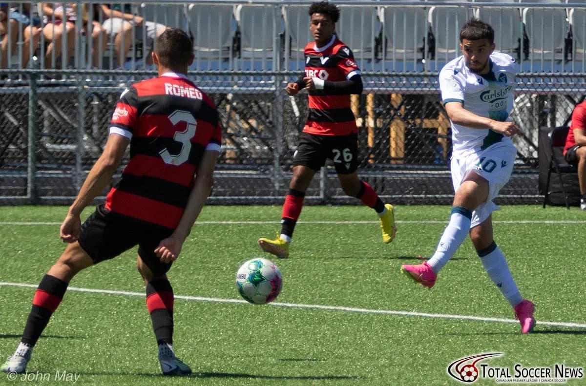 Player kicking ball during Vancouver FC match Player kicking ball during Vancouver FC match