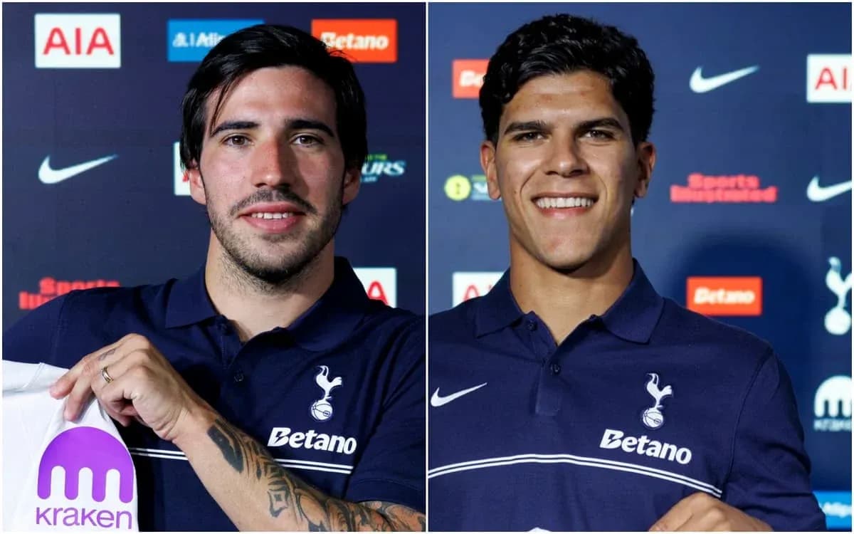 Two football players at Tottenham press conference Two football players at Tottenham press conference