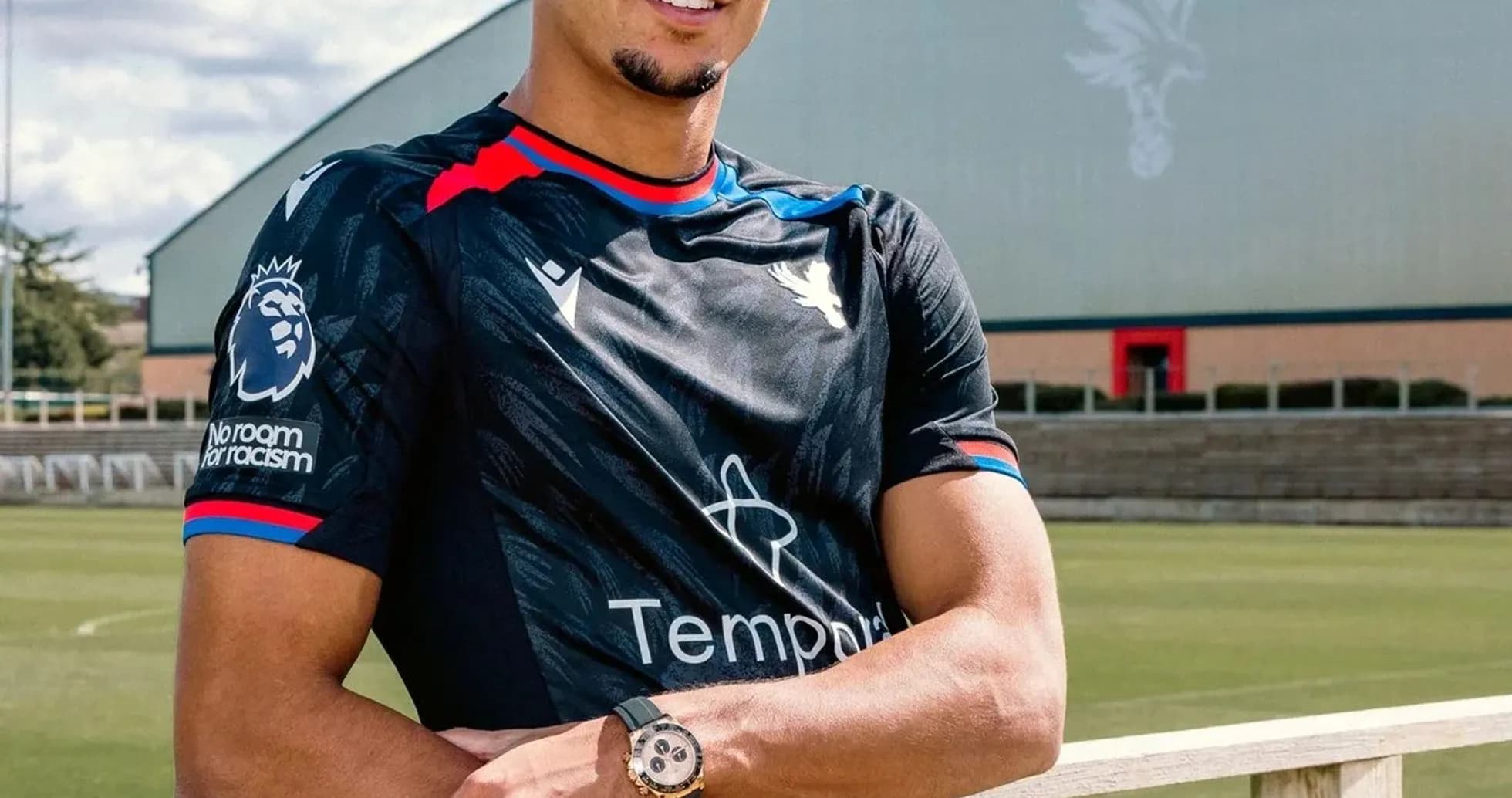 Player posing in Crystal Palace training kit Player posing in Crystal Palace training kit
