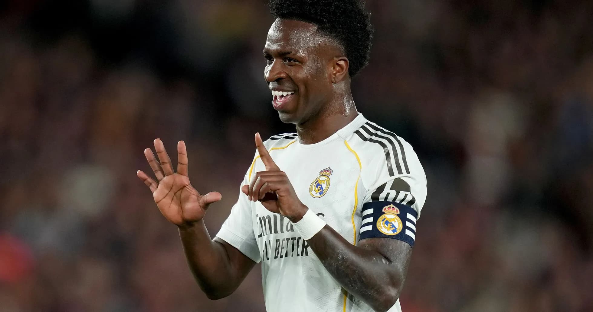 Player celebrating and gesturing on the field Player celebrating and gesturing on the field